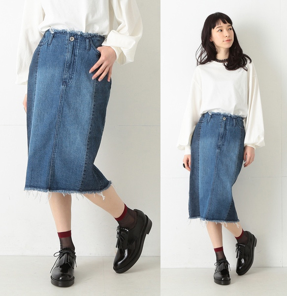 Ray BEAMS デニム切り替え タイトスカート★レイビームス拍卖