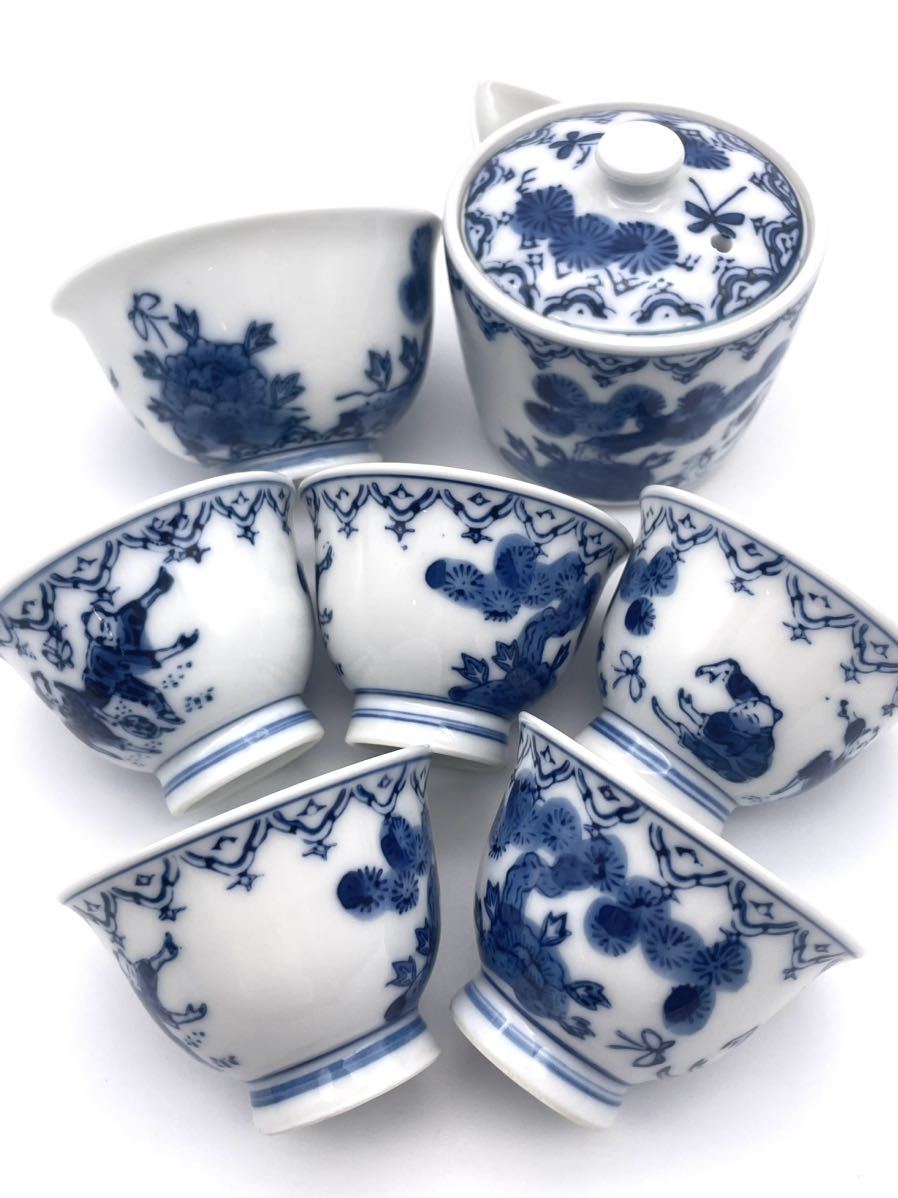 栄山●染付 煎茶道具 急須 湯冷し 湯呑5客拍卖