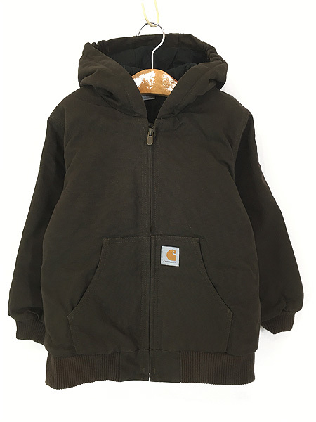 キッズ 古着 Carhartt 防寒 パデット ブラウン ダック ワーク アクティブ パーカー S 7-8歳以上位 古着拍卖