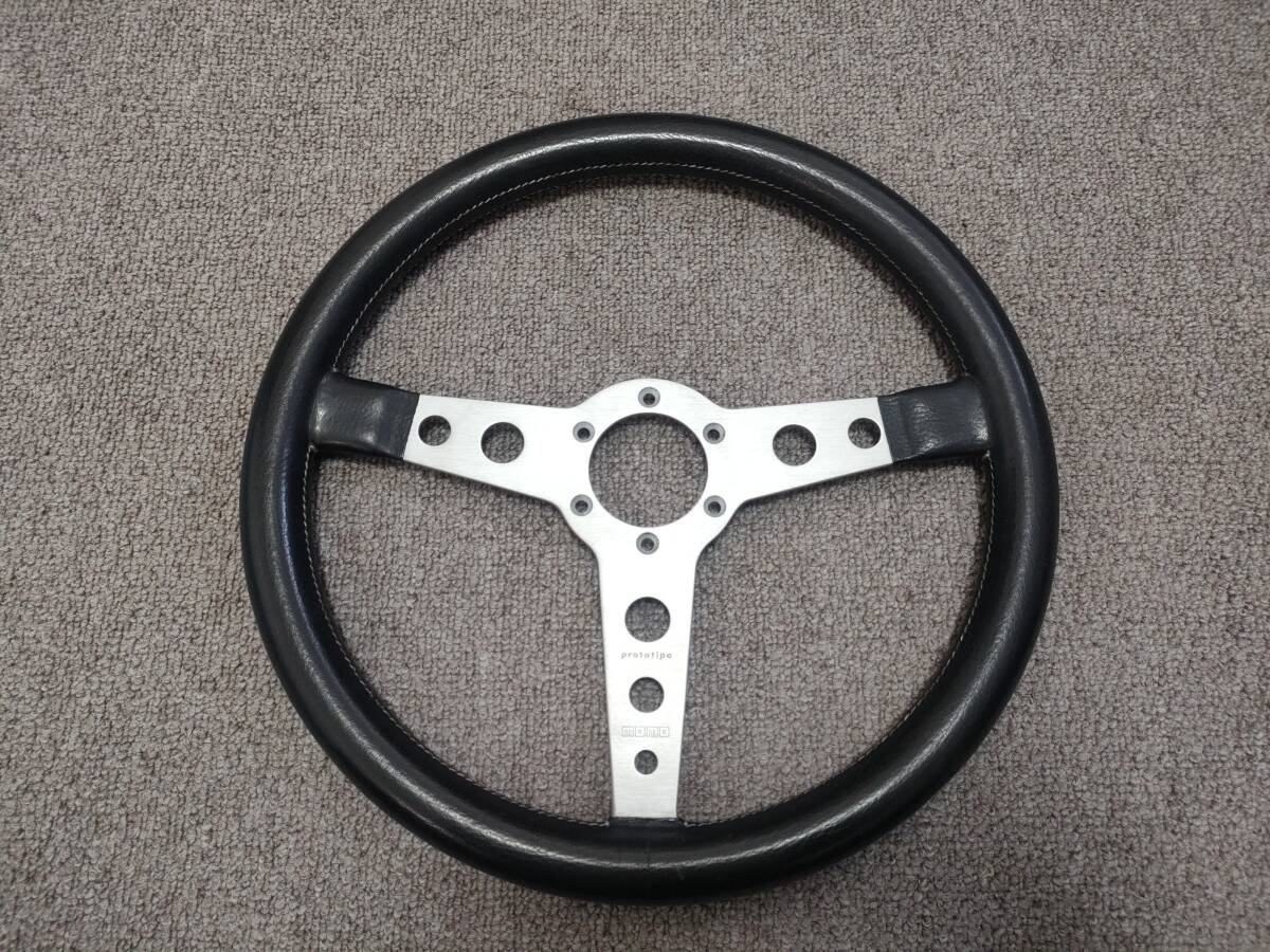 絶版 美品 大径 フラット MOMO PROTOTIPO モモ プロトティーポ ステアリング 37cm 1977 モモ レザー プロトタイプ 旧車 空冷 ヴィンテージ拍卖