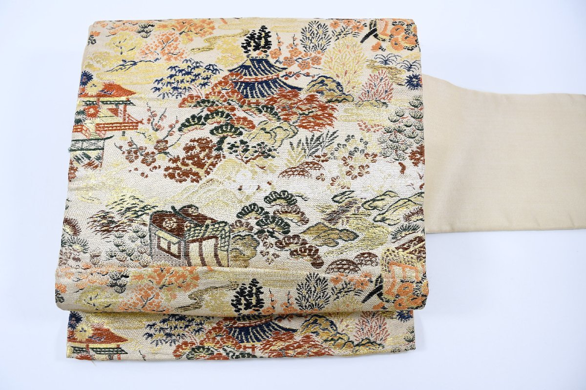 名古屋帯 アンティーク 京風景 風景 帯丈354cm ★着物屋 ne-7630 桜庭呉服店拍卖