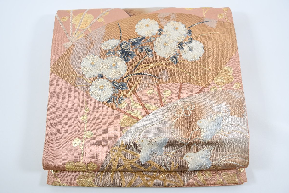 袋帯 六通柄 千鳥 鶴 扇面 帯丈430cm ★着物屋 ne-7643 桜庭呉服店拍卖