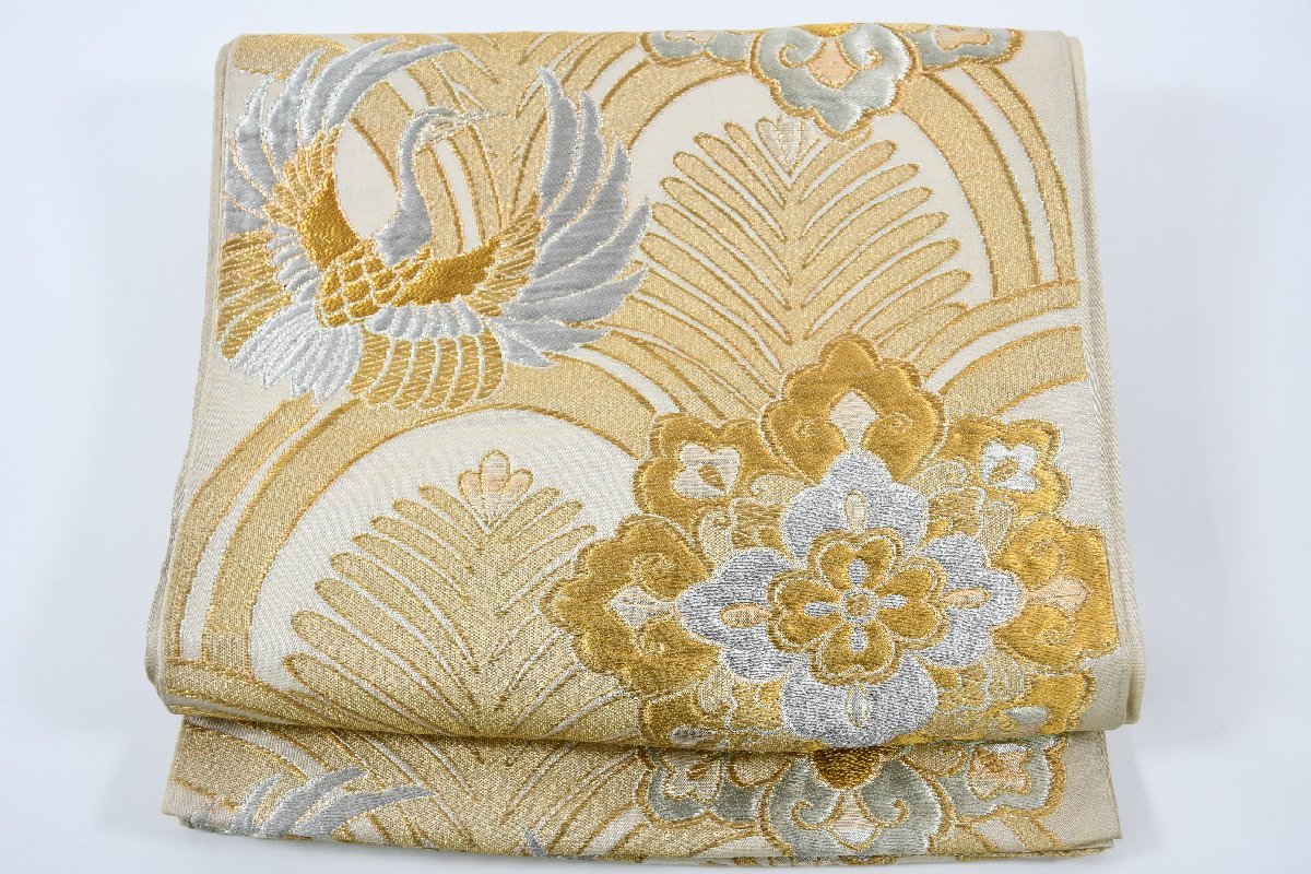 袋名古屋帯 六通柄等 金糸 花 帯丈399cm ★着物屋 ne-7690 桜庭呉服店拍卖