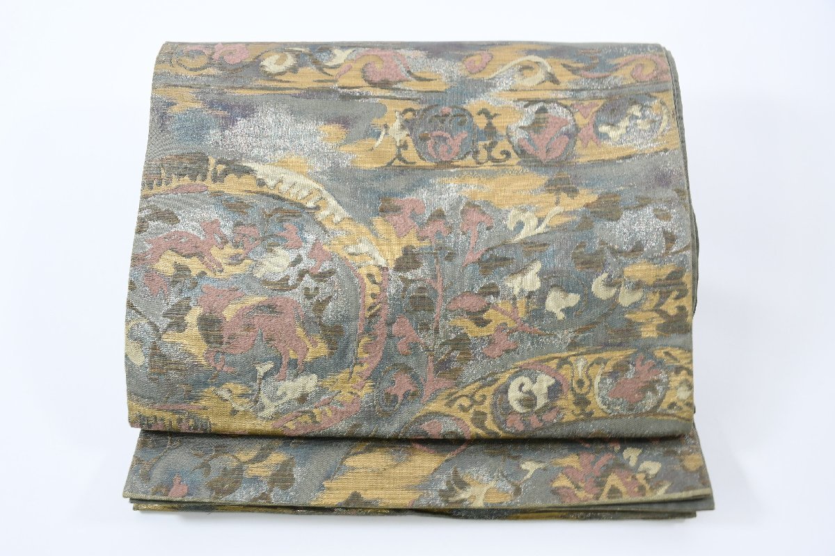 袋名古屋帯 六通柄 葉 帯丈418cm ★着物屋 ne-7697 桜庭呉服店拍卖