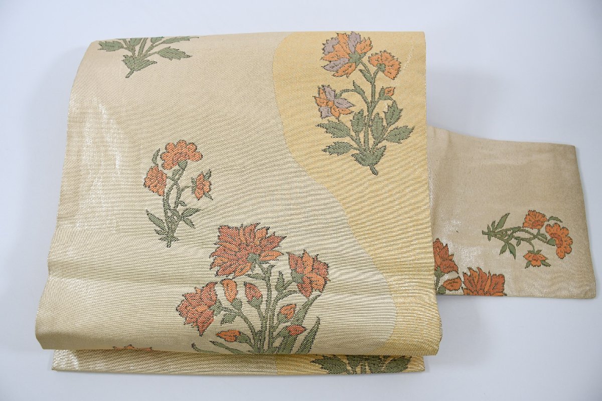名古屋帯 秋草 花 帯丈354cm ★着物屋 ne-7728 桜庭呉服店拍卖