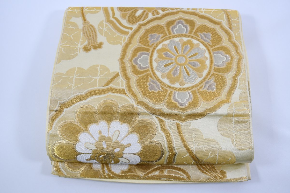 袋名古屋帯 未仕立て 六通柄 花 帯丈412cm ★着物屋 ne-7868 桜庭呉服店拍卖