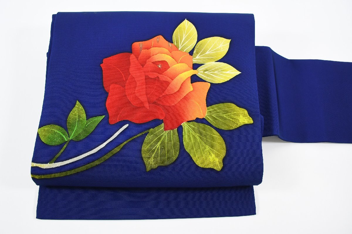 名古屋帯 塩瀬 薔薇 花 帯丈344cm ★着物屋 ne-7885 桜庭呉服店拍卖