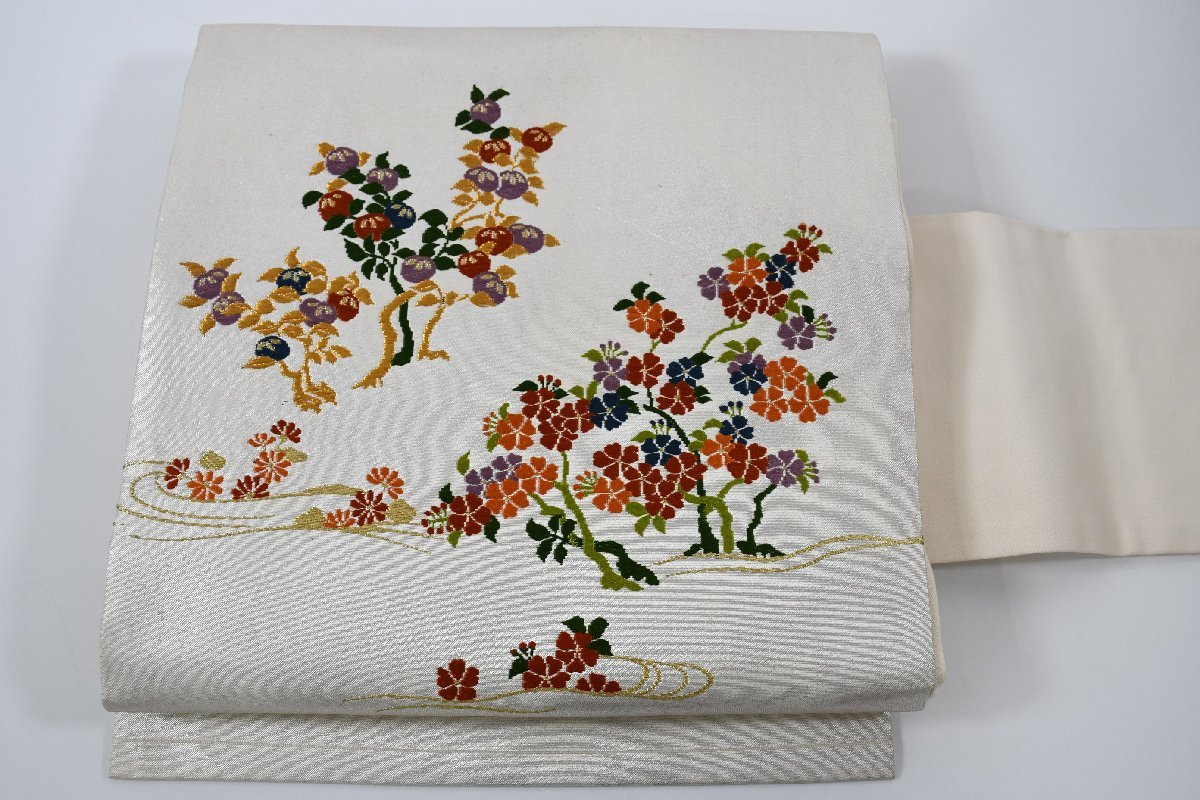 名古屋帯 秋草 花 帯丈369cm ★着物屋 ne-7945 桜庭呉服店拍卖