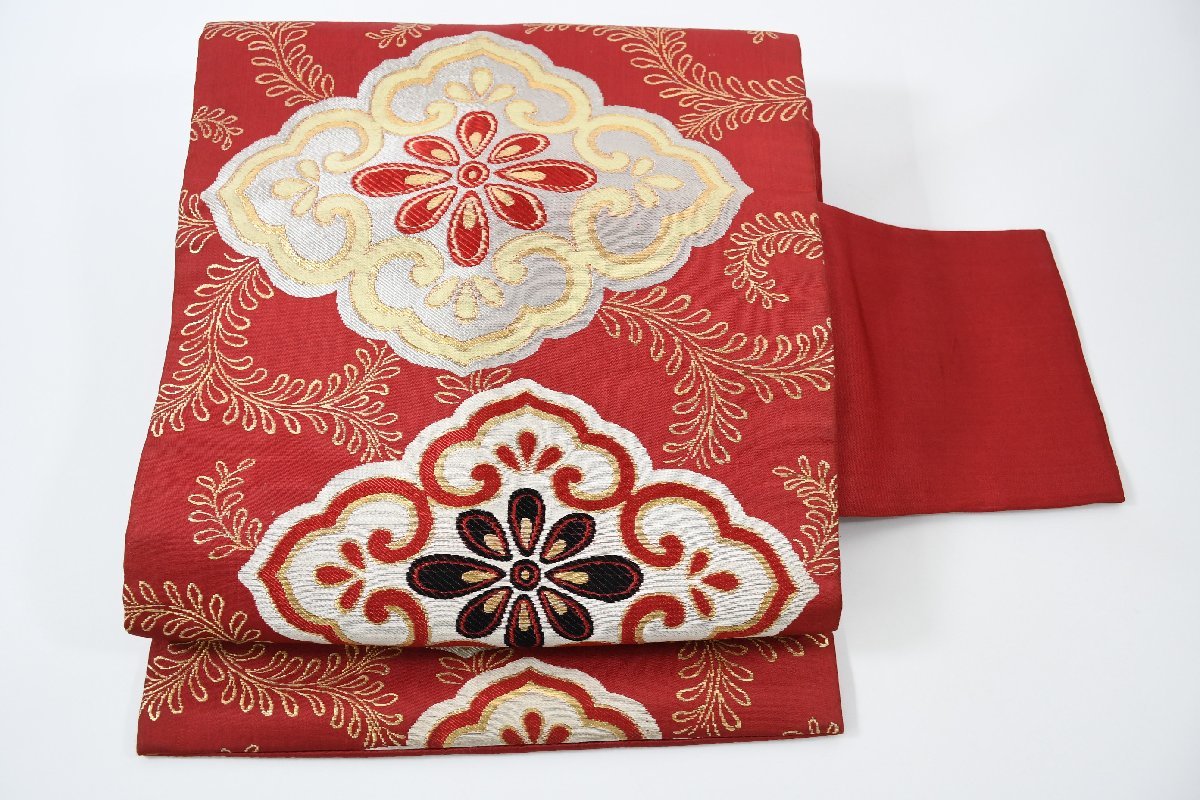 名古屋帯 アンティーク 菱文 花 帯丈3320cm ★着物屋 ne-8058 桜庭呉服店拍卖