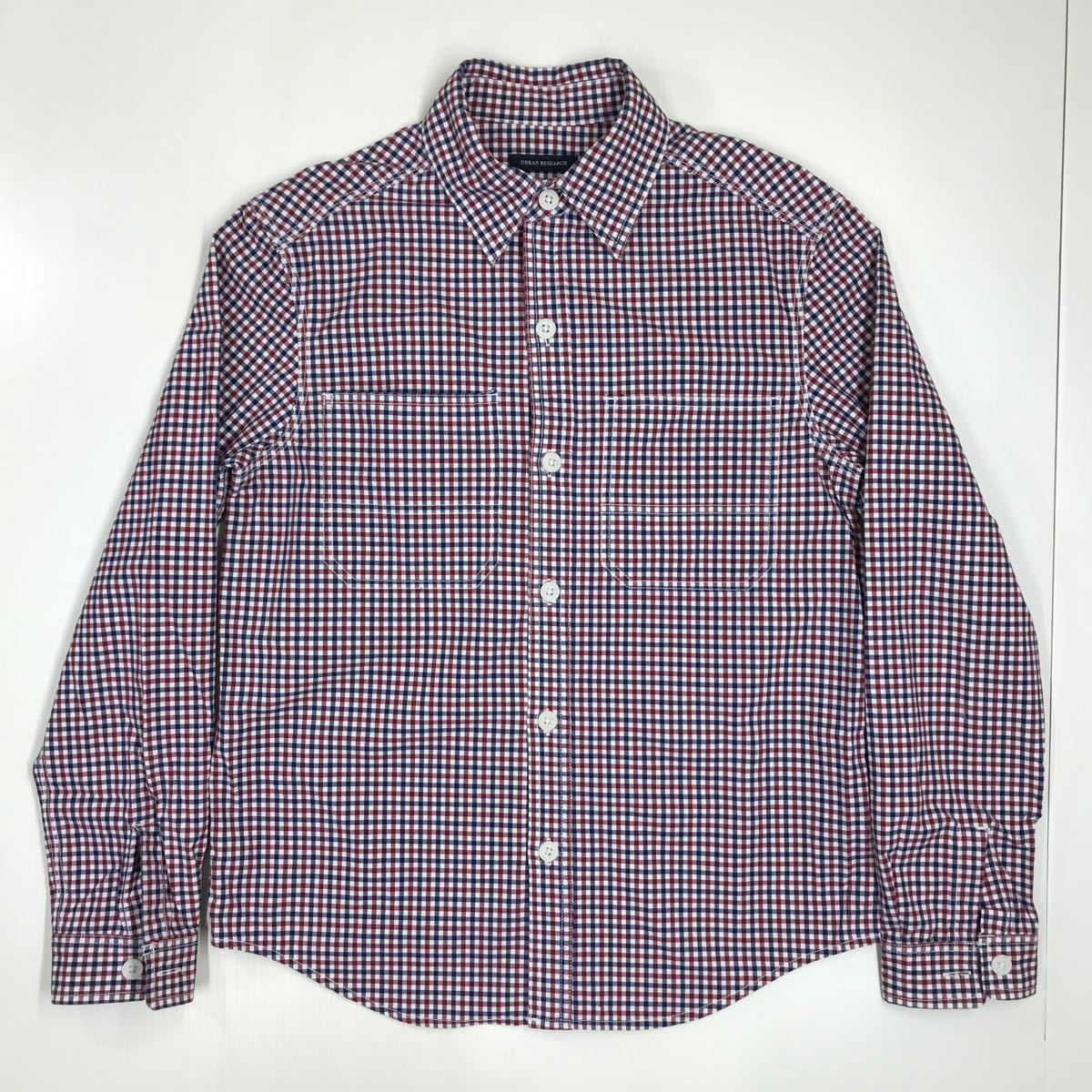 URBAN RESEARCH アーバンリサーチ 長袖シャツ 日本製 ギンガムチェック チンストラップ ストレッチ素材 メンズ 40サイズ 32-61a拍卖