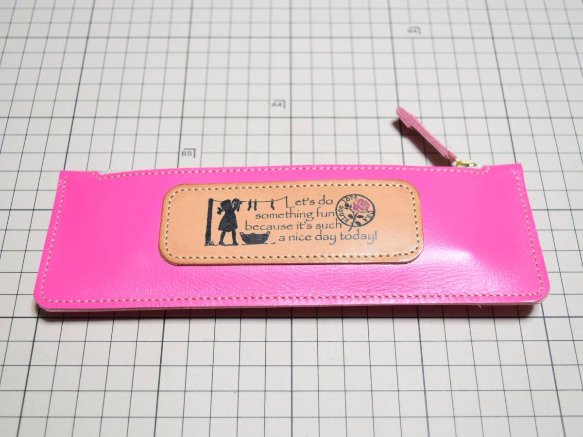 レザー◆本革 ペンケース 牛革 200x68mm 33g 4 マゼンダ系拍卖