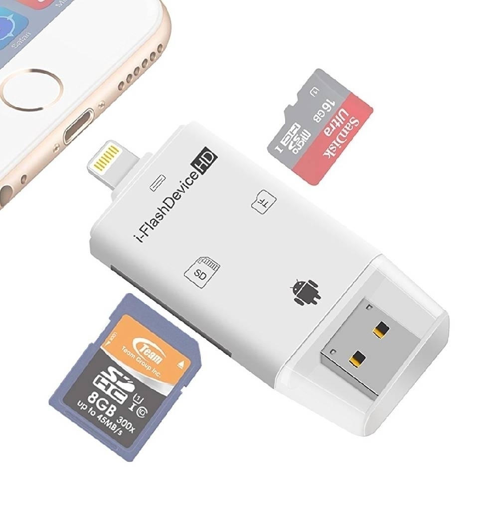 iPhone SDカードリーダー 外部 メモリー USBメモリ アダプター ホワイト拍卖