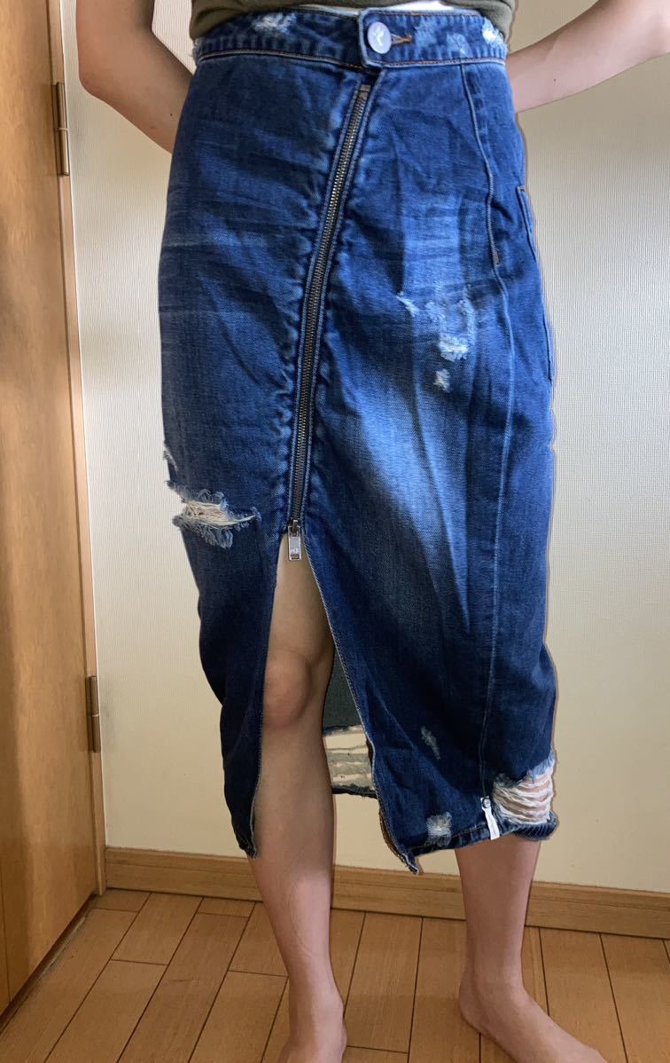 ☆お値下げ☆ONETEASPOON ダメージデニムスカート ミディ丈拍卖