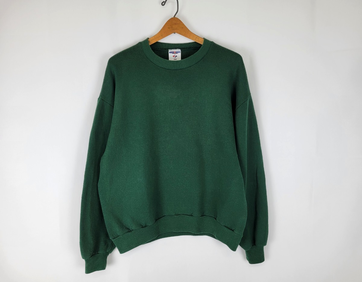 良好 90s USA製 JERZEES クルーネック スウェット 無地 Lサイズ 緑 グリーン ジャージーズ 90年代 アメリカ製 アメリカ古着 ブランク拍卖