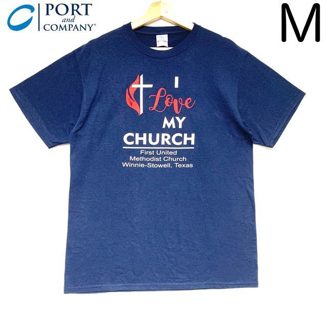 輸入古着 Port and Company アートプリントTシャツ チャペル ナス紺 十字架拍卖