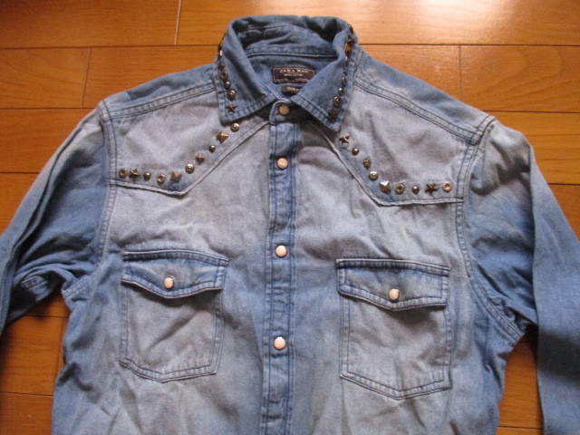 ZARA MAN SLIM FIT デニム ウェスタンシャツ スタッズ サイズ不明 Mサイズくらいか? 拍卖