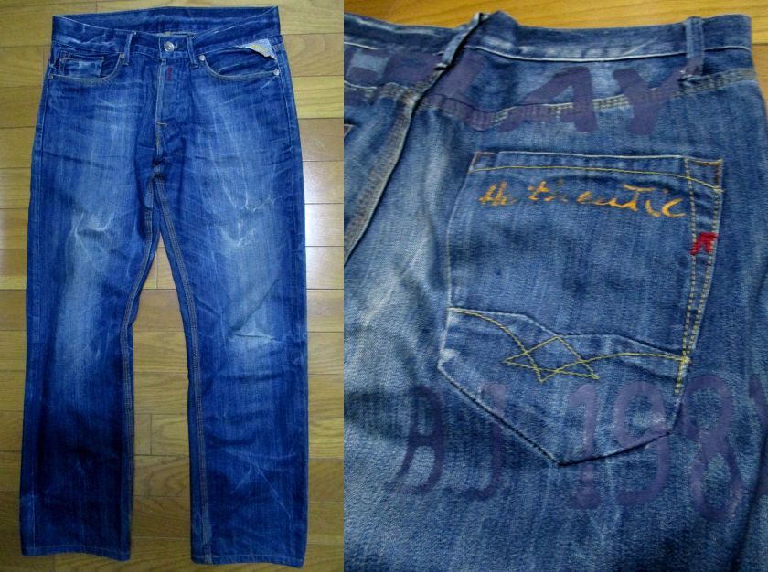 1点限り! REPLAY ペイント デカロゴ デニム ジーンズ 30X32 リプレイ 1981 希少 レア拍卖