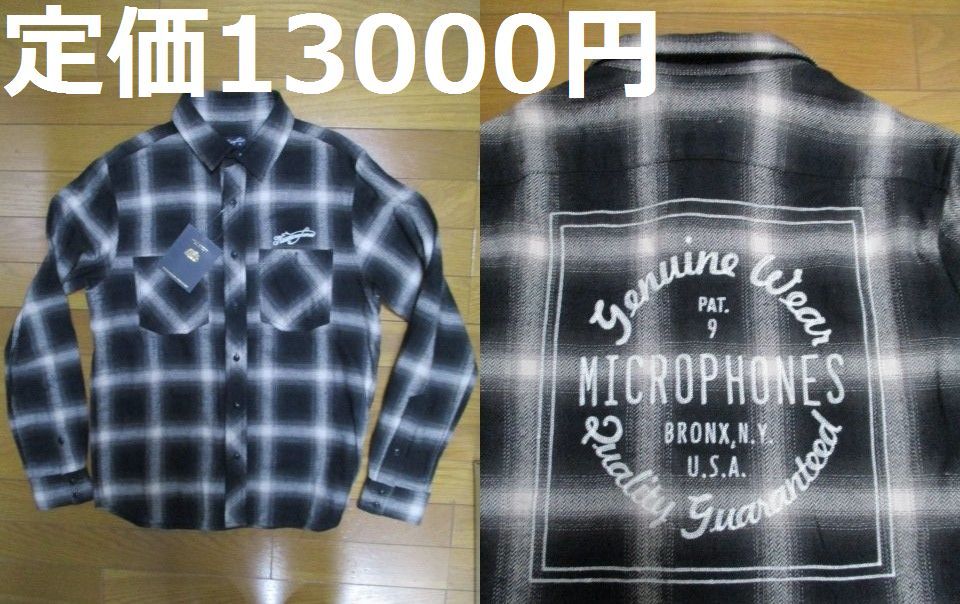 新品 タグ付き 9MICROPHONES BRONX USA チェックシャツ Mサイズ 長袖 チェーンステッチ 刺繍拍卖