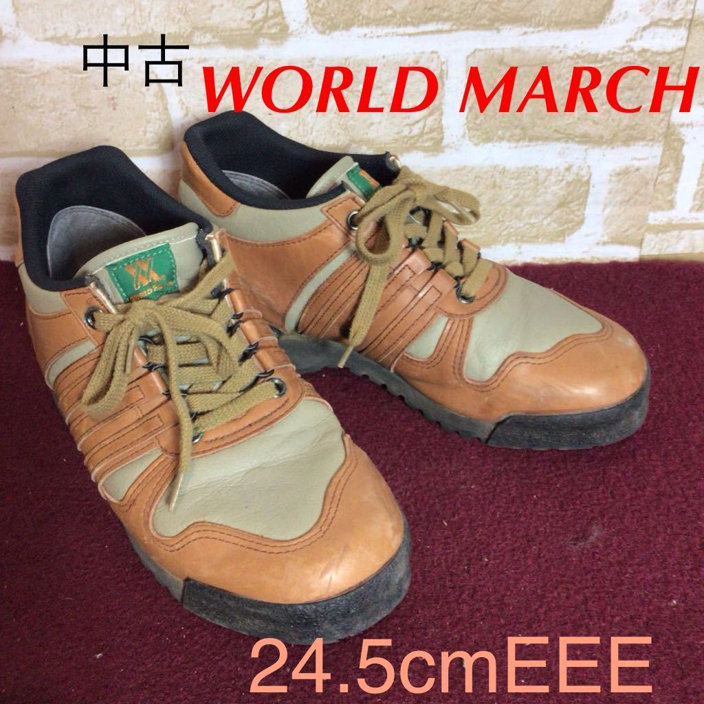 【売り切り!送料無料!】A-341 WORLD MARCH!MoonSter!スニーカー!24.5cm EEE!キャメル!おしゃれ!中古!拍卖