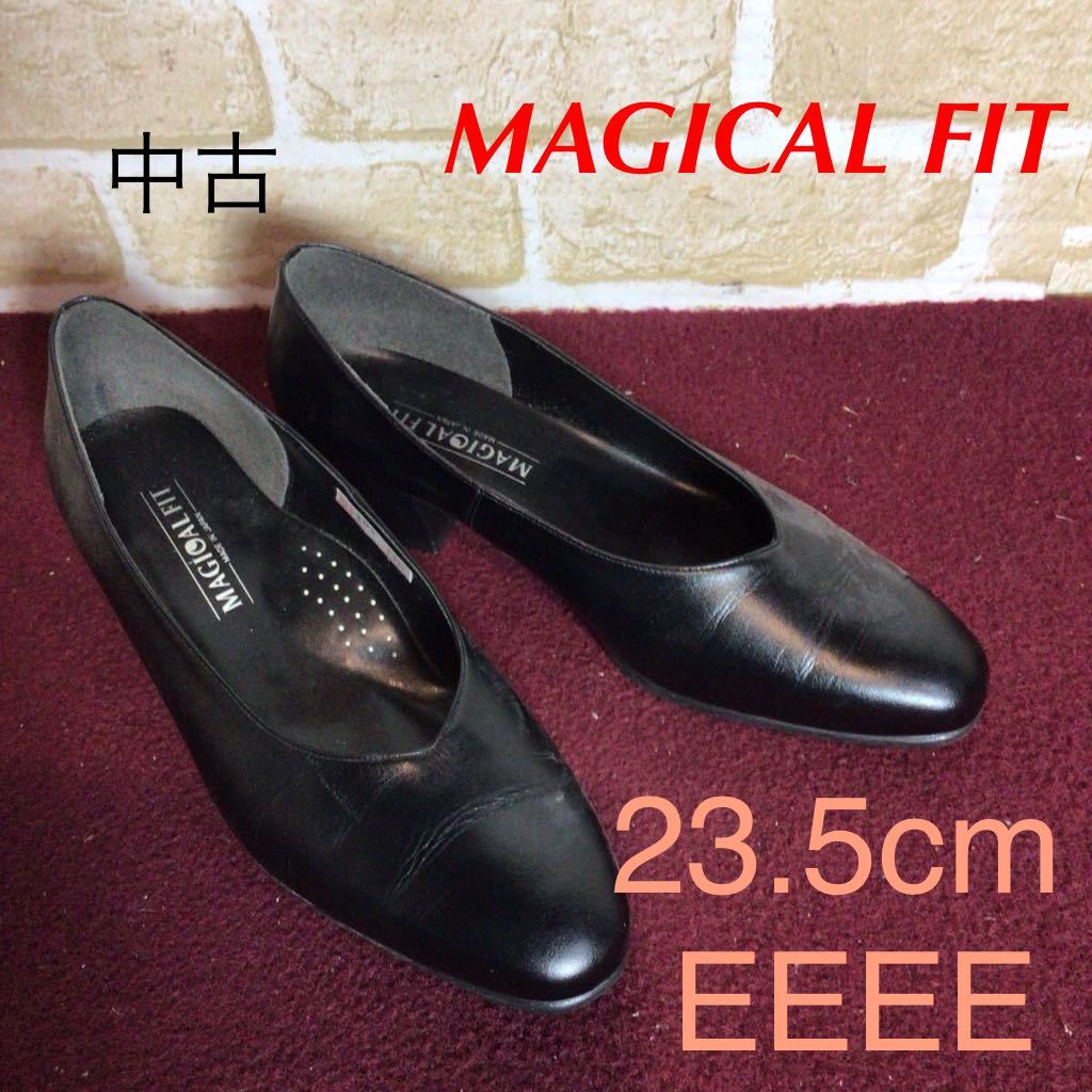 【売り切り!送料無料!】A-343 MAGICAL FIT!パンプス!黒!ブラック!23.5cmEEEE!太めヒール!冠婚葬祭!ビジネス!仕事!普段履き!オフィス!中古!拍卖