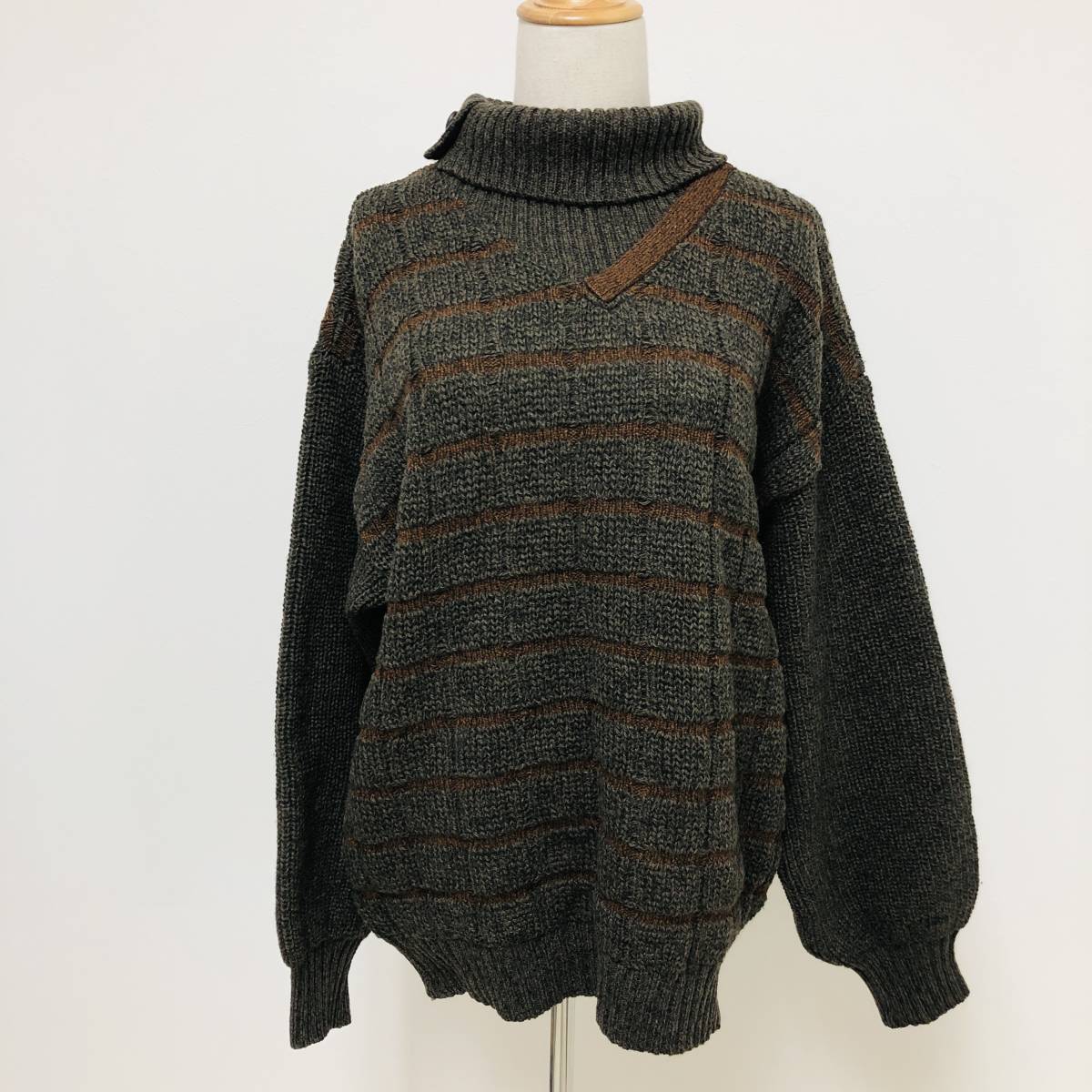 k3349 美品 GRECO BARACCHI セーター 長袖 毛100% 厚手 ハイネック ブラウン メンズ シック クラシカル ベーシックカジュアルスタイル拍卖