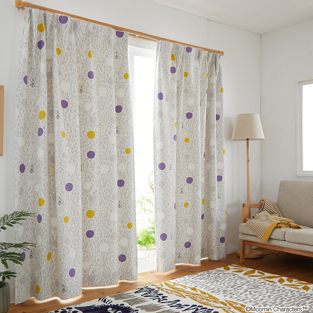 お買い得2枚セット カーテン ドレープ 形状記憶 遮光 ウォッシャブル ムーミン 100×200cm×2枚 グレー色拍卖