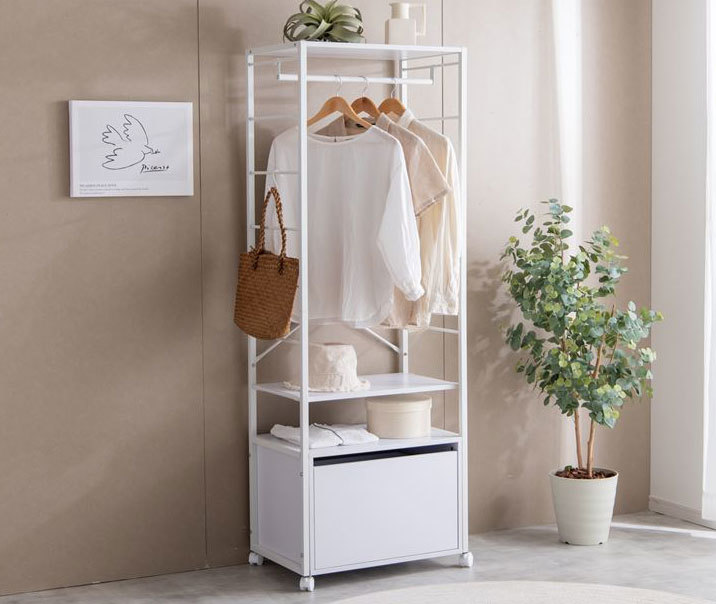 引き出し付きハンガーラック 【幅60cm】Tito ホワイト色拍卖