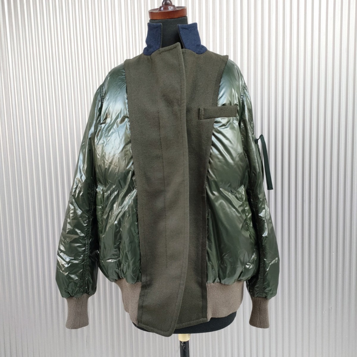 【名作/2015AW】美品/サカイsacai luck/異素材MIX/切替/比翼/ハイブリッド/ダウンジャケット/2/ユニセックス/カーキ/定価92400/拍卖
