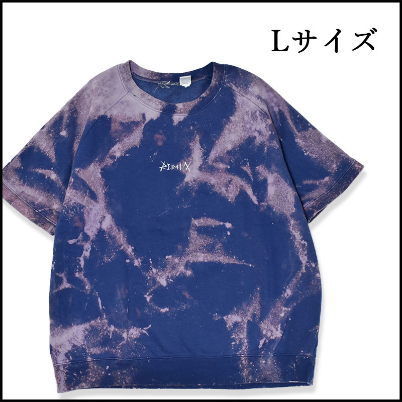 メンズタイダイ柄ブリーチ半袖スウェットL 古着屋 トップス ブランド 刺繍 青拍卖