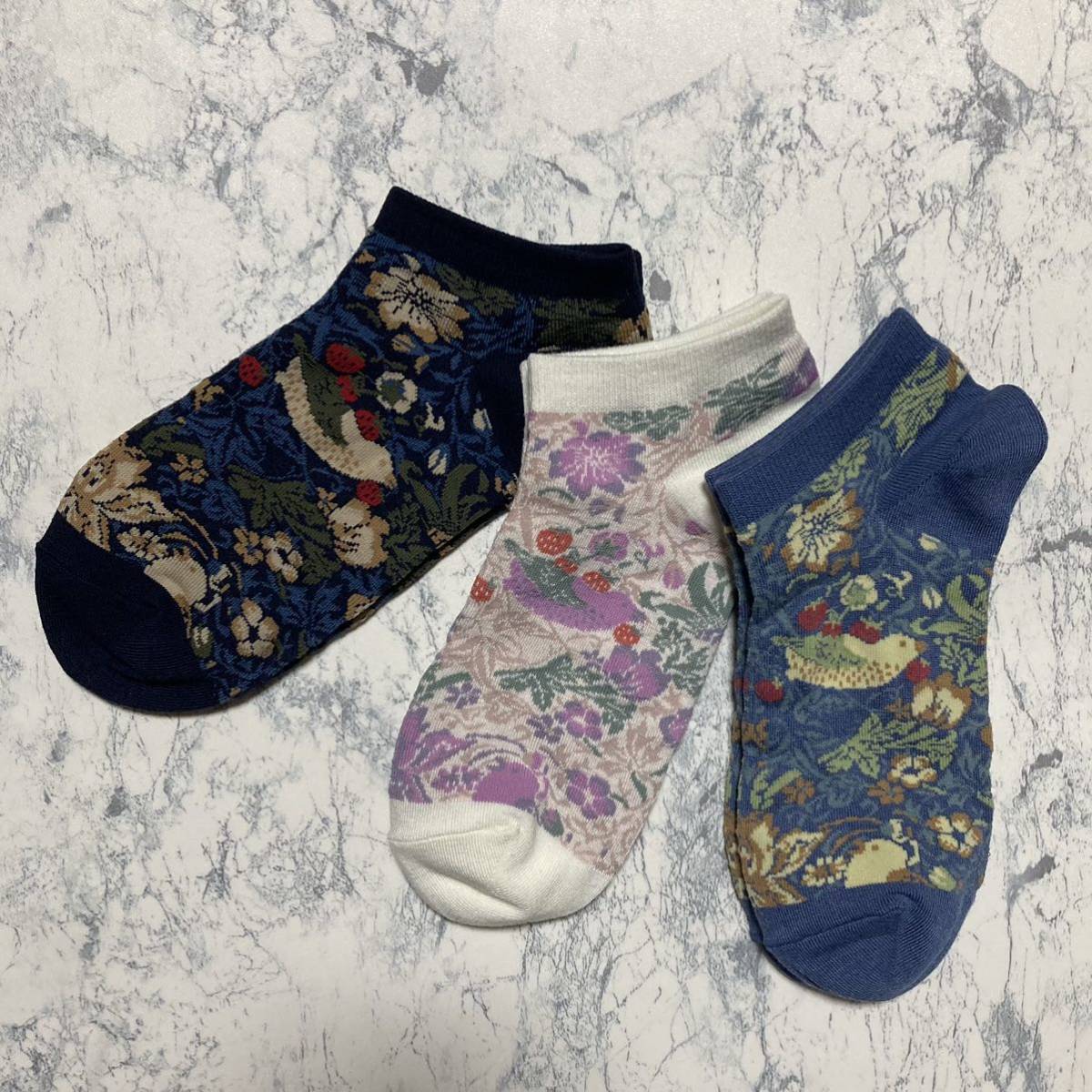 いちご泥棒柄 ショート丈 レディースソックス お洒落 靴下3足セット拍卖