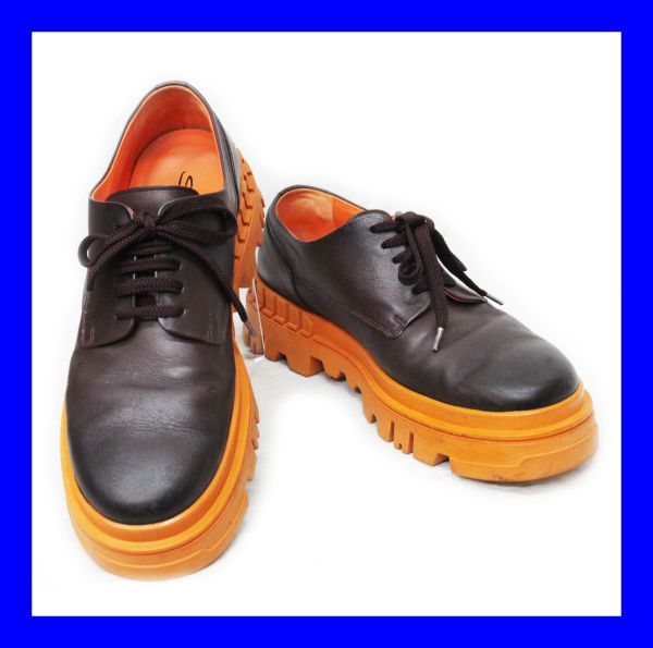 ●極上品 Santoni サントーニ 厚底ローファー 革靴 レザーシューズ 約26cm US8サイズ UK 7サイズ 焦げ茶 ブラウン系 コードバン Z3474拍卖