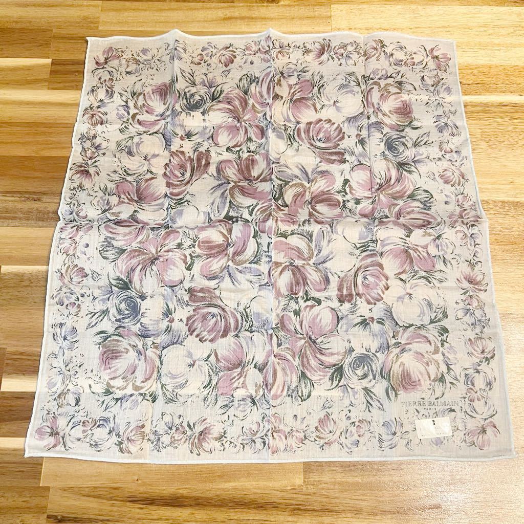 未使用品 Pierre Balmain ピエールバルマン ハンカチ 花柄 パープル 紫拍卖