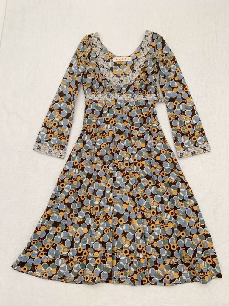 MARNI イタリア製ワンピースドレス size38 花柄 長袖 ロング マルニ拍卖