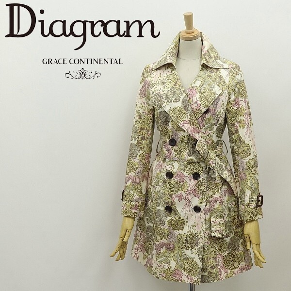 ◆Diagram ダイアグラム グレースコンチネンタル 総柄 コットン ベルテッド ダブル スプリング コート 36拍卖