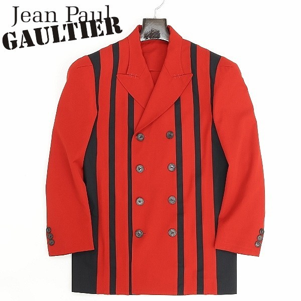 90's ヴィンテージ◆Jean Paul GAULTIER HOMME ジャンポール ゴルチエ オム ストライプ 切替 ドッキング ダブル ジャケット 48拍卖