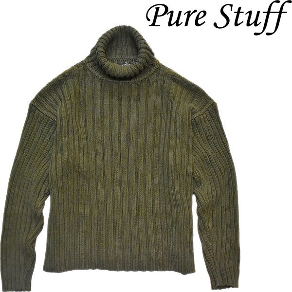 1点物◆PURE STUFFタートルネック無地リブ編みニットセーター古着メンズXLレディースOKアメカジ90sストリート/スポーツ/ビッグサイズ371719拍卖