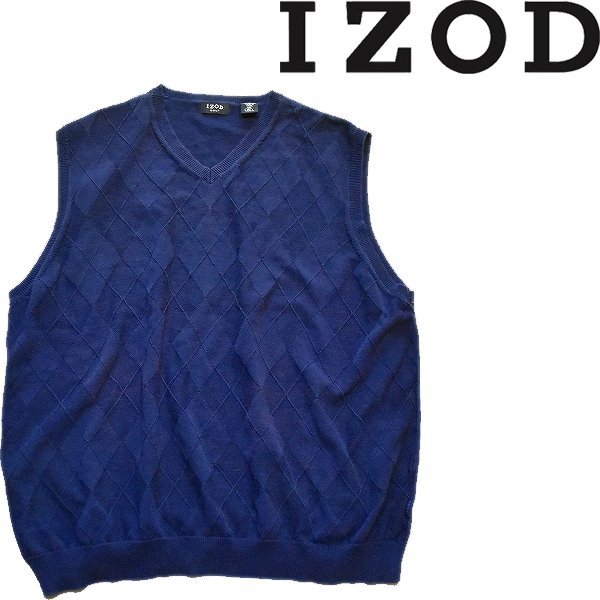 1点物◆アイゾッドIZOD紺コットンニットベスト古着メンズXXLレディースOKアメカジ90sストリートスポーツアウトドア/ブランド/ゴルフ371843拍卖