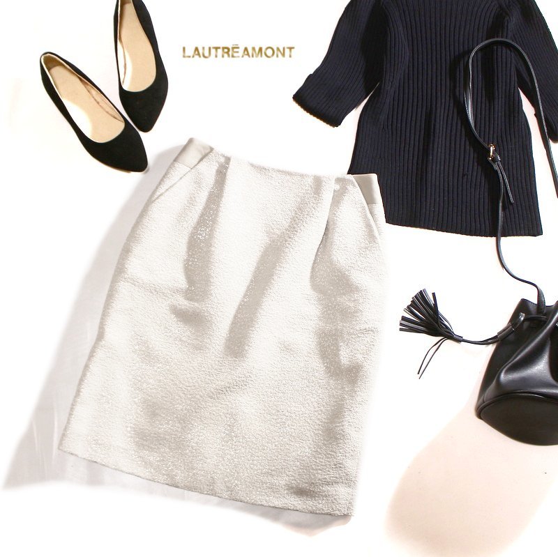 ロートレアモン LAUTREAMONT 春 夏 上品 艶 柄 ジャガードスカート タイトスカート 36 S 7号 フォーマル シャンパンゴールド ベージュ 白拍卖