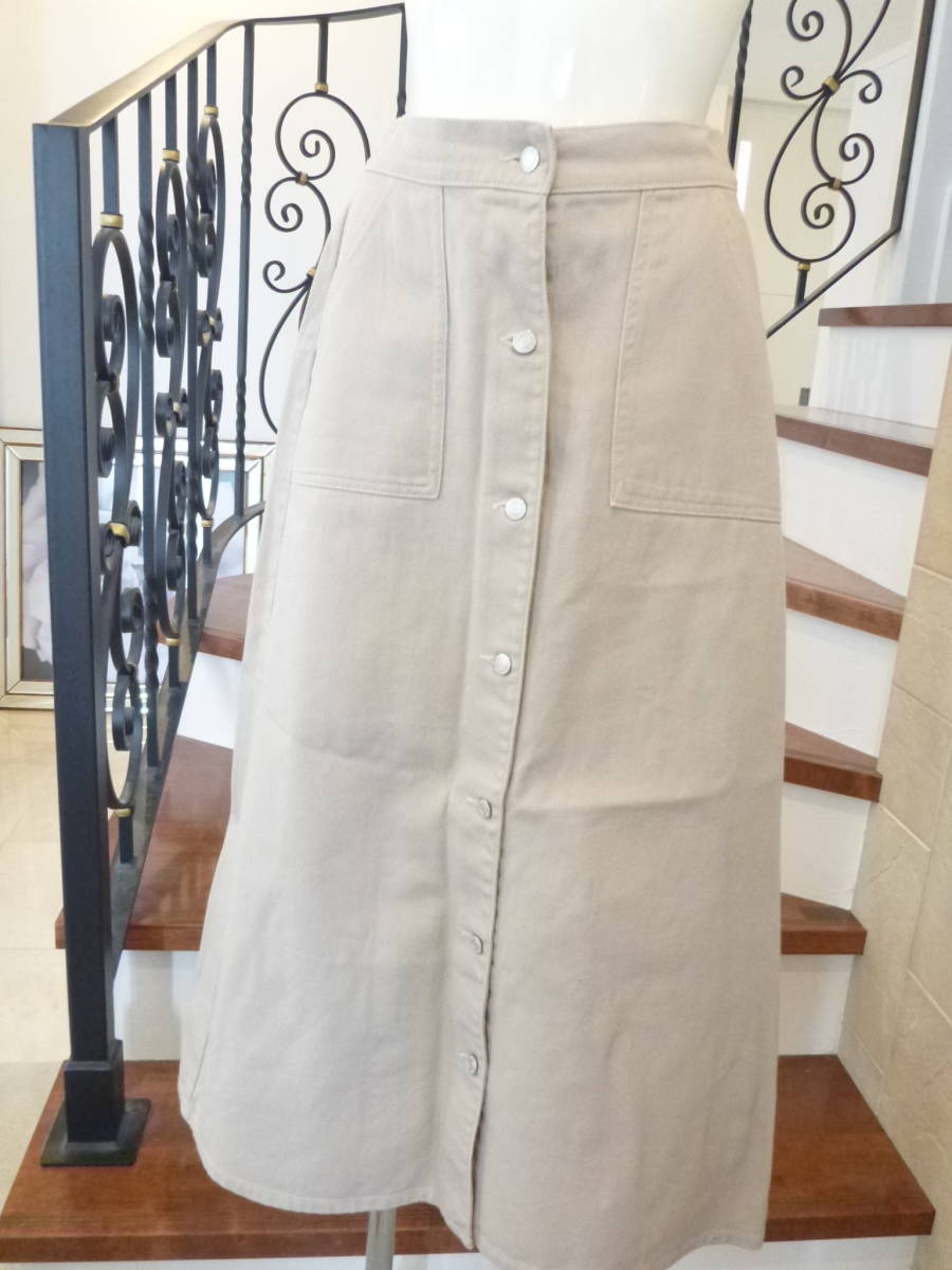 新品未使用 ベージュ デニム系 カーゴスカート L拍卖