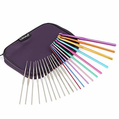LIHAO かぎ針 編み針 22本 セット 毛糸 かぎ針10本とレースあみ針12本 ケース付き 編み物 セーター マフラー ニット 帽子 編物拍卖