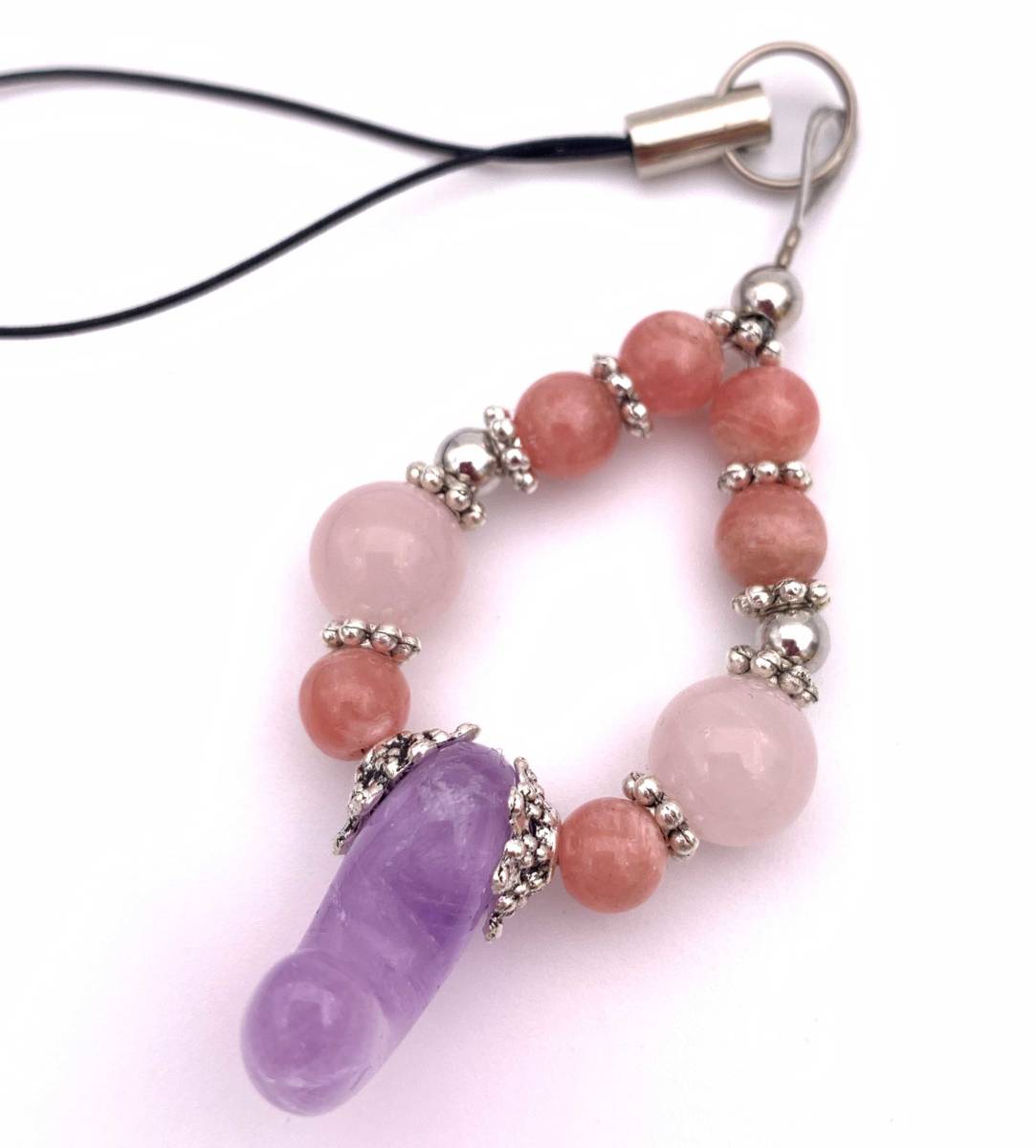 天然石アメジスト勾玉&インカローズ&ローズクォーツのストラップ拍卖
