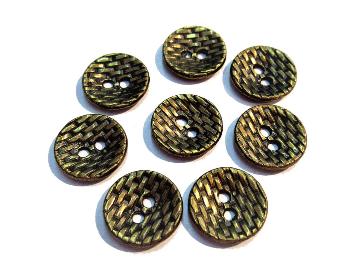 手芸 和洋裁用釦 ボタン メタル金属ボタン 網目調 金属二つ穴ボタン アンティークゴールド(15mm8個入り)ms509g-to拍卖