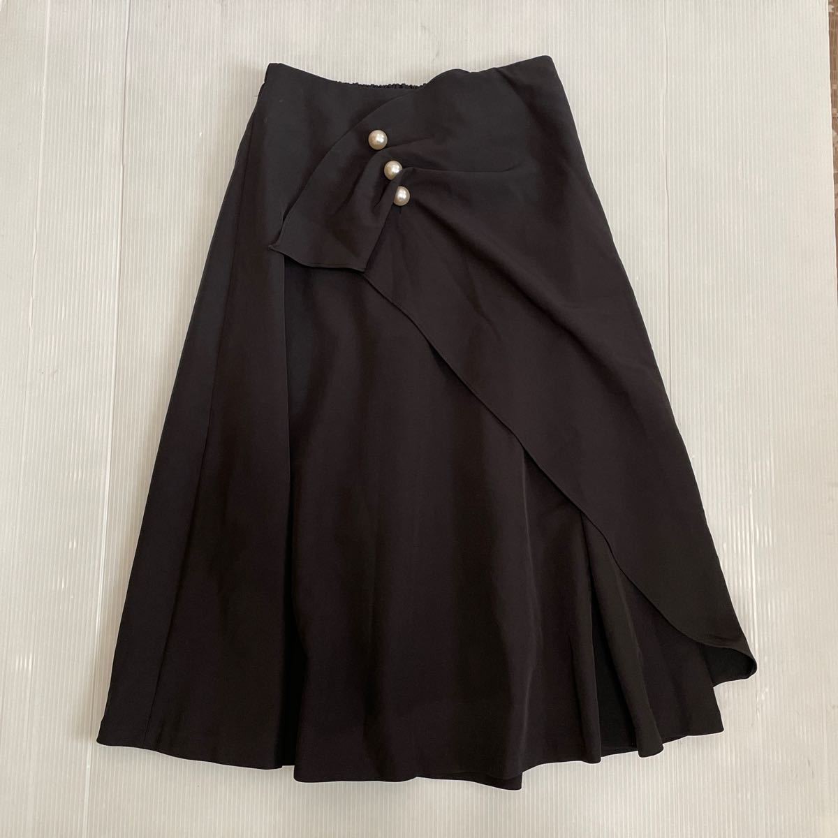 後ろゴム フレア ギャザースカート 黒 卒業式 音楽会に!拍卖