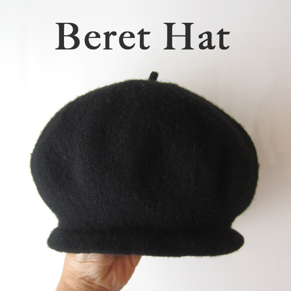 美品 エルソニック★ ウール混 ベレー帽 黒拍卖