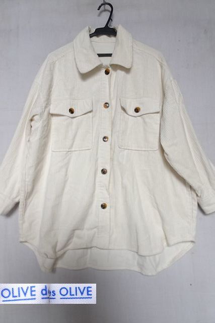 OLIVE des OLIVE/オリーブデオリーブ/長袖シャツジャケット/コーデュロイ素材/オーバーサイズ/ゆったり/オフホワイト/白/Mサイズ(2/2R6)拍卖
