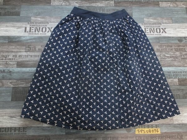 SHIPS シップス レディース 裏地付き 総柄 膝丈 スカート SMALL 紺白拍卖