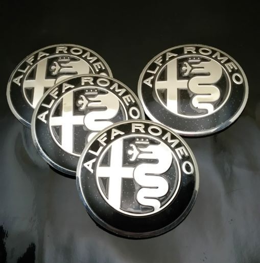 ALFA ROMEO Black Silver 56mm 4枚セット ステッカー ホイールキャップ 8C アルファブレラ ジュリエッタ ジュリア ミト ステルヴィオ拍卖
