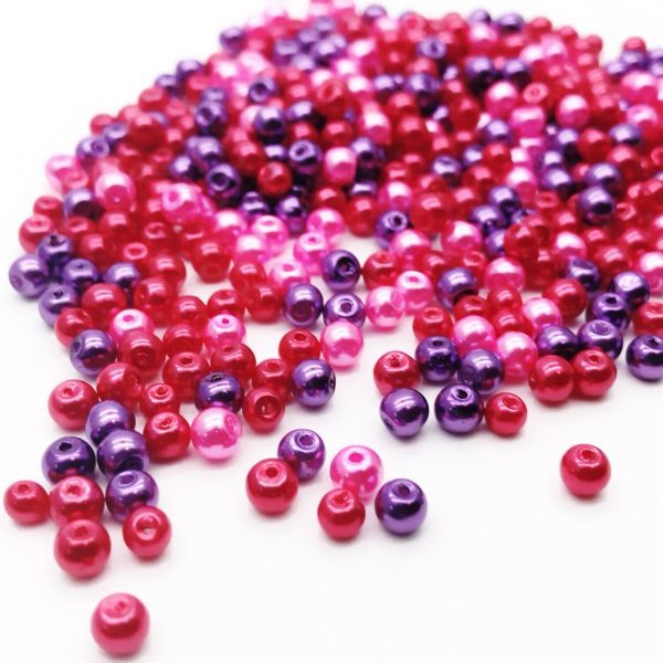アクセサリー パーツ ハンドメイド ガラスパールビーズ 4mm ランダムミックス  ラズベリー拍卖