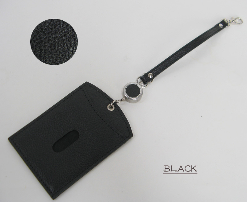 53730新品即決 日本製リール付きレザーパスケース本革ICカードケース定期入れ(ブラック)拍卖