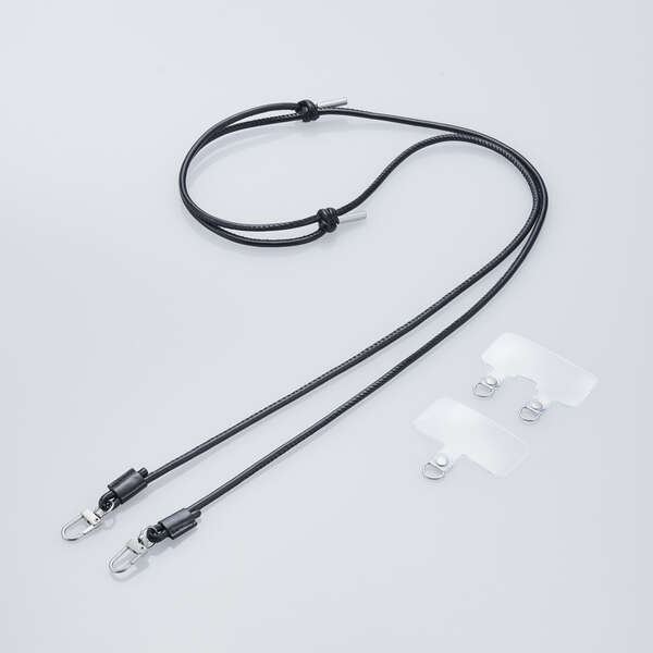 スマートフォン用ショルダーストラップ 4mmと細めな丸ひもタイプ 柔らかく上品なソフトレザー素材を使用: P-STSDH2LR04BK拍卖